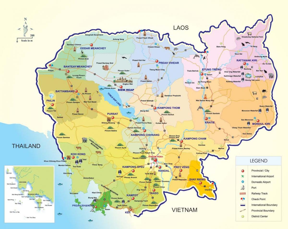Карта Камбоџа аеродроми
