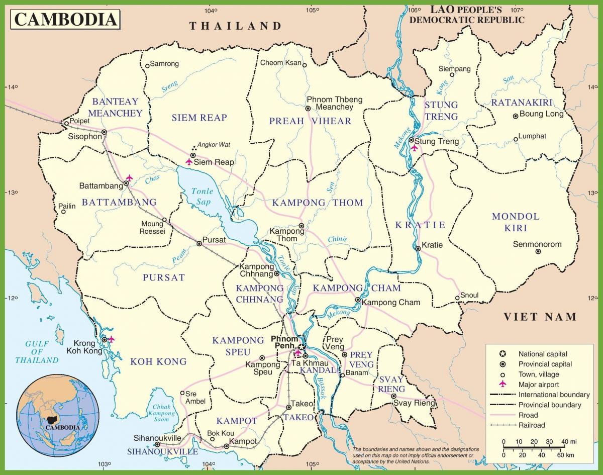 Карта Камбоџа политичке